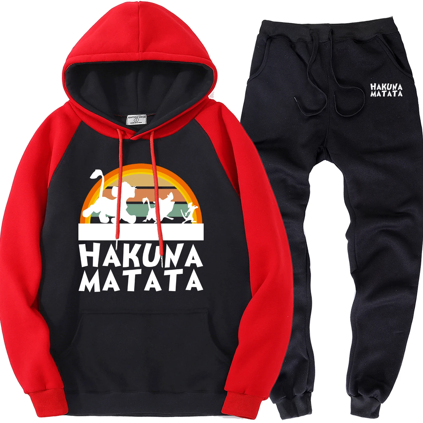 Комплект мужской одежды «Король Лев», HAKUNA MATATA, мужская спортивная одежда, весенне-осенний флисовый брендовый костюм из двух предметов, Мужское пальто, теплые брюки