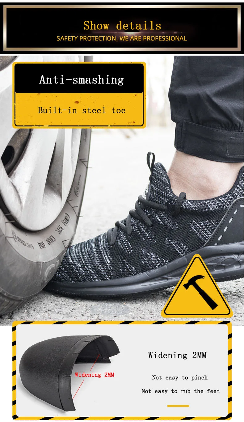 Men Steel Toe Work Shoes Lightweight Breathable Fashion Sport Safety Shoes Steel Toe Womens Shoes Indestructible Shoes Plus size