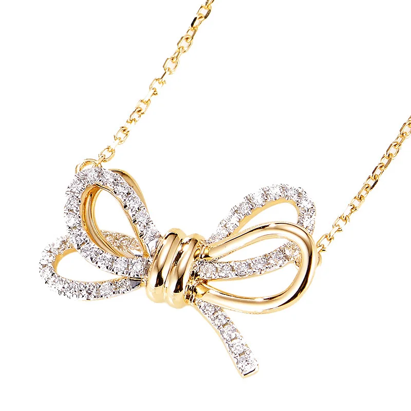 BAIHE Solid 18K Белый+ розовое золото сертифицировано около 0.22ct H/SI натуральные бриллианты Свадебные модные ювелирные изделия Подарочные ожерелья - Gem Color: White Yellow