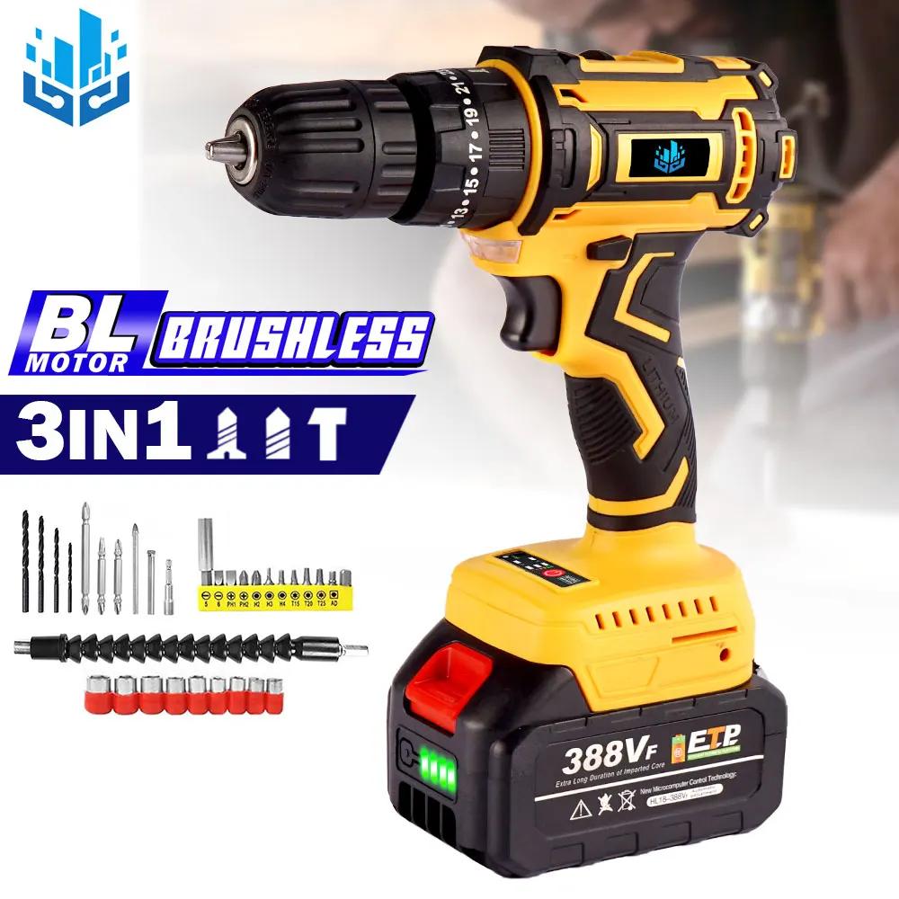 18V Brushless Electric Drill 50NM Cordless Screwdriver Lithium-Ion Battery Mini Power 25+3 Torque Settings | Инструменты