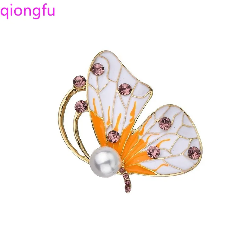 

Qiongfu Handmade Crystal Brooch Alloy Oil Butterfly Pearl Brooch Pin Women Accessories Enamel Pin Rhinestone Brooch