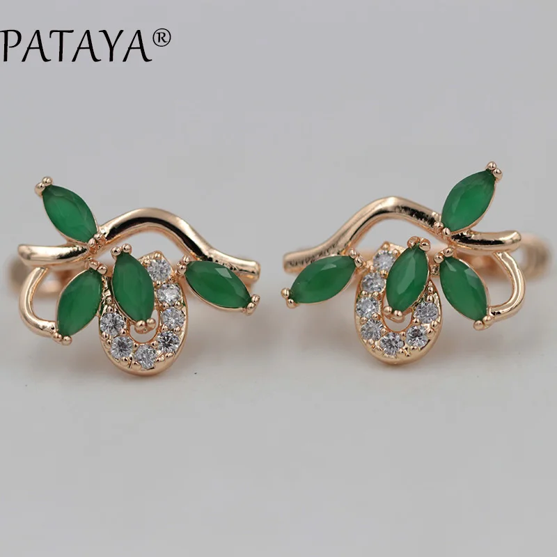 Green Новинка 11,11, PATAYA, женские вечерние серьги, модное ювелирное изделие, 585 розовое золото, конский глаз, темно-синий натуральный циркон, висячие серьги - Окраска металла: Green