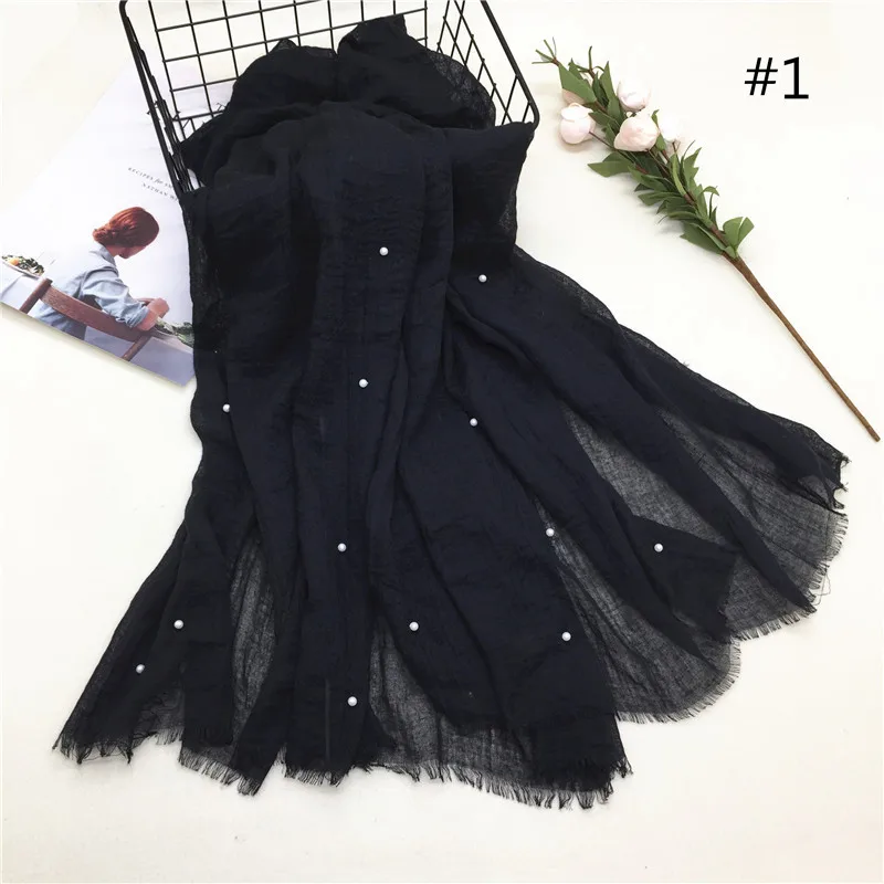 

Chiffon scarves New TR Cotton Monochrome Scarf Detachable Nail Pearl Wrinkled Muslim Baotou Shawl Scarf