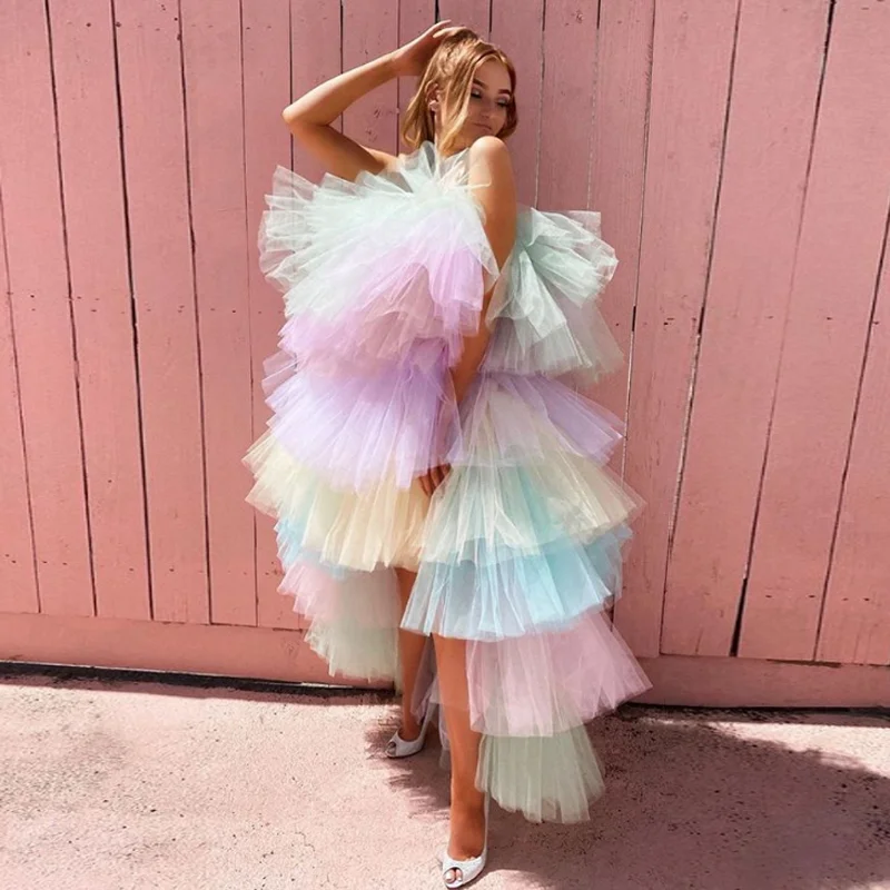 

Candy Colorful Tiered Tulle Party Dress Summer Prom Dresses Arabic Kaftans Dubai Robes Evening Party Dress 2022 Custom Made