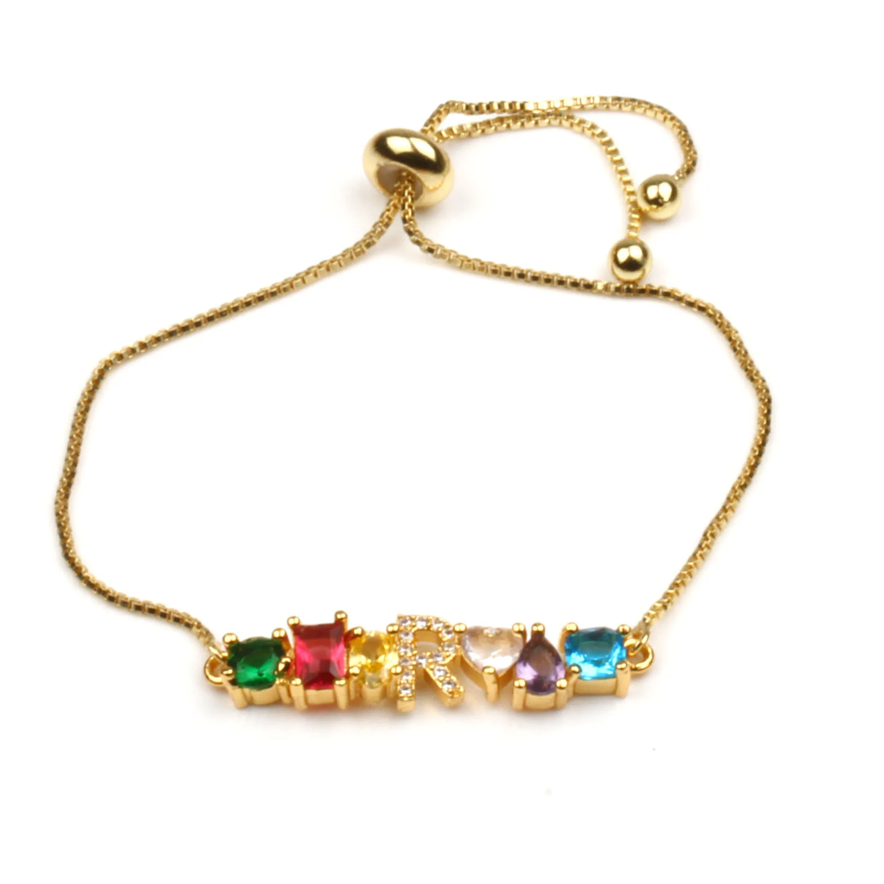 Hot Trendy Women Gold Color Bracelet New Rainbow Cubic Zircon A-Z Letter Initials For Women Charm Bracelet Jewelry Accessories - Окраска металла: R