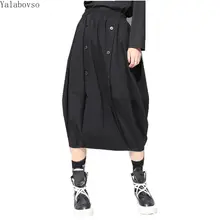 Женская юбка высокая уличная эластичная юбка с карманами Черная Стильная Высокая уличная Хлопковая женская юбка с высокой талией эластичная талия Z3