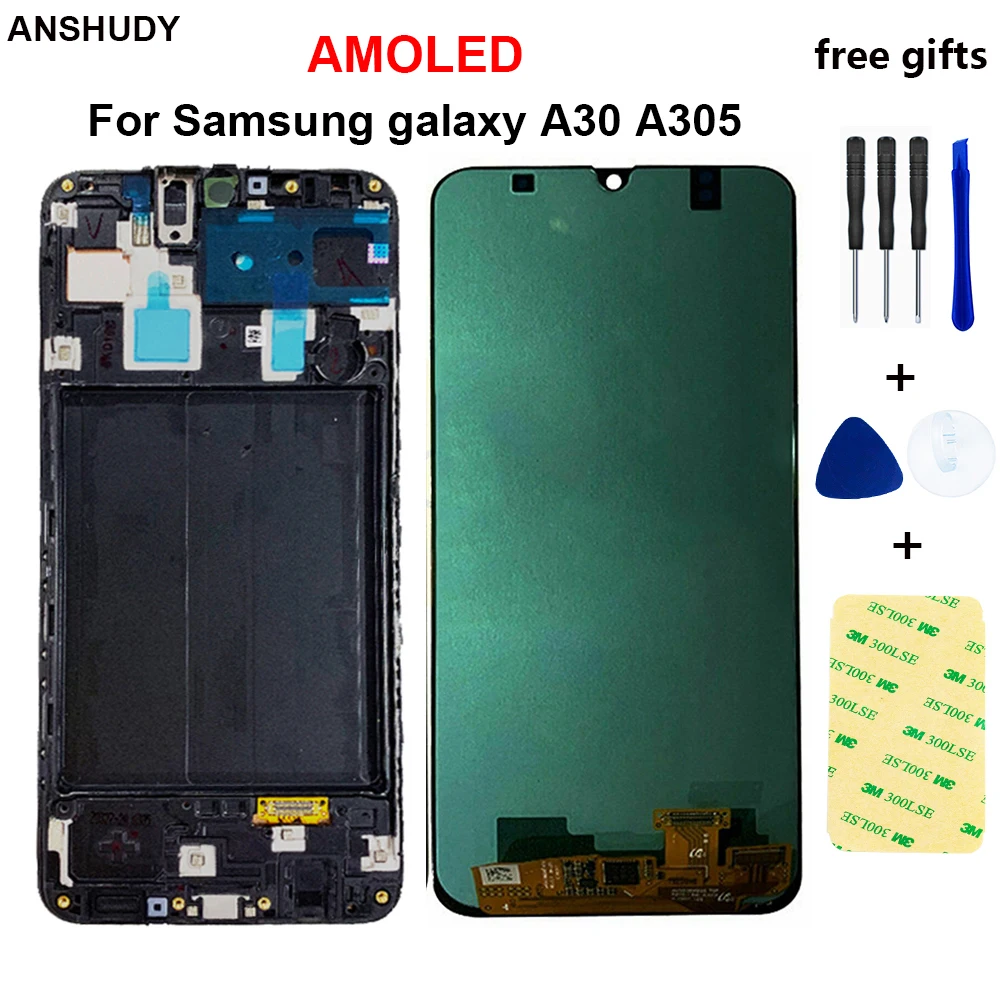 

AMOLED For Samsung galaxy A30 A305/DS A305F A305FD A305A LCD Touch Screen Digitizer Assembly For Samsung A30 lcd Display Frame