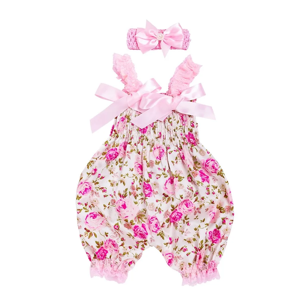 

Newborn Toddler Baby Girls Clothes Flower Romper Sleeveless Jumpsuit Outfits Headband Clothes