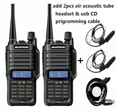 2 шт. wakie talkie IP67 Пылезащитный Водонепроницаемый CB радио коммуникатор baofeng uv-9r plus для hf 2 way ham Радио комплект полицейский сканер - Цвет: add Air Tube Headset