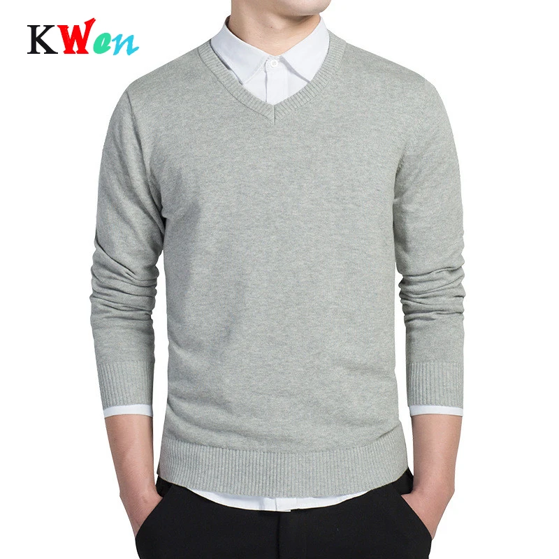 

2018 Spring mens Slim Fit Pure color sweater pullovers Simple style cotton knitted V neck sweater jumpers Thin male knitwear