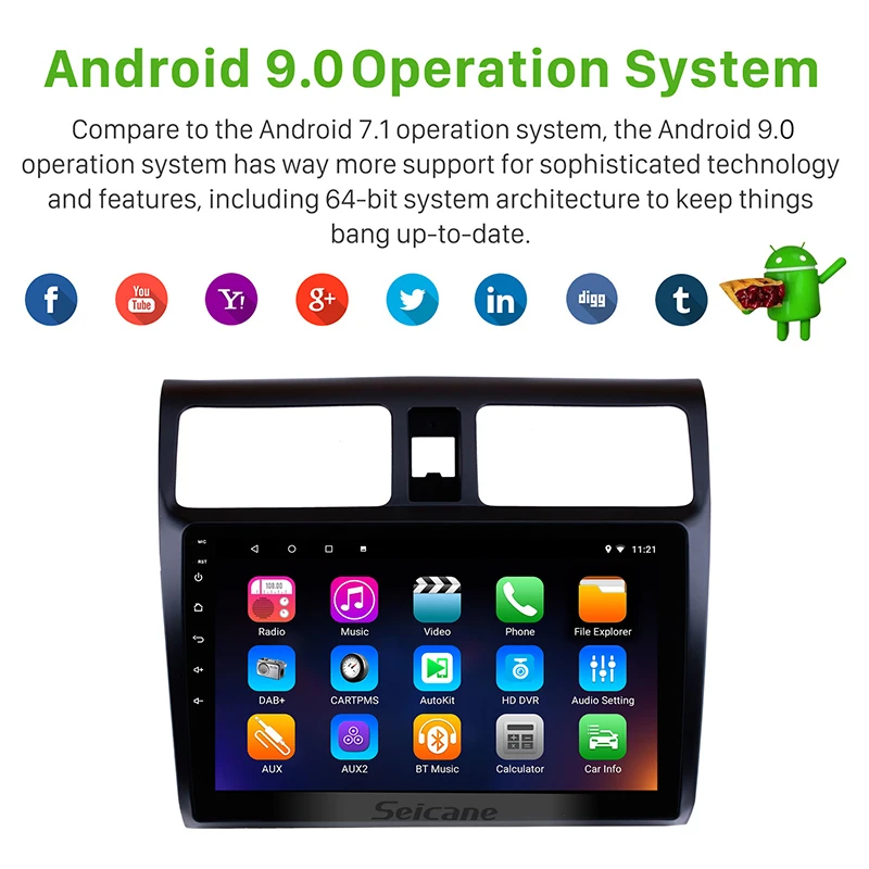 Seicane 10," Android 9,0 автомобильный gps-навигация, радио, стерео плеер для 2005-2010 Suzuki Swift поддержка цифрового ТВ TPMS DVR