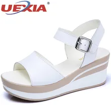 UEXIA/женские босоножки; белые туфли на плоской подошве; Летние босоножки на танкетке с открытым носком; женские сандалии-гладиаторы; botas Mujer