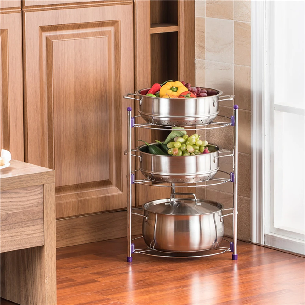 

Hot Kitchen Pot Rack Crock Pot Shelf Chrome-Plated 3 Tier Round Shelf Storage Tower Crock Pot Heat Insulation Pot Holder