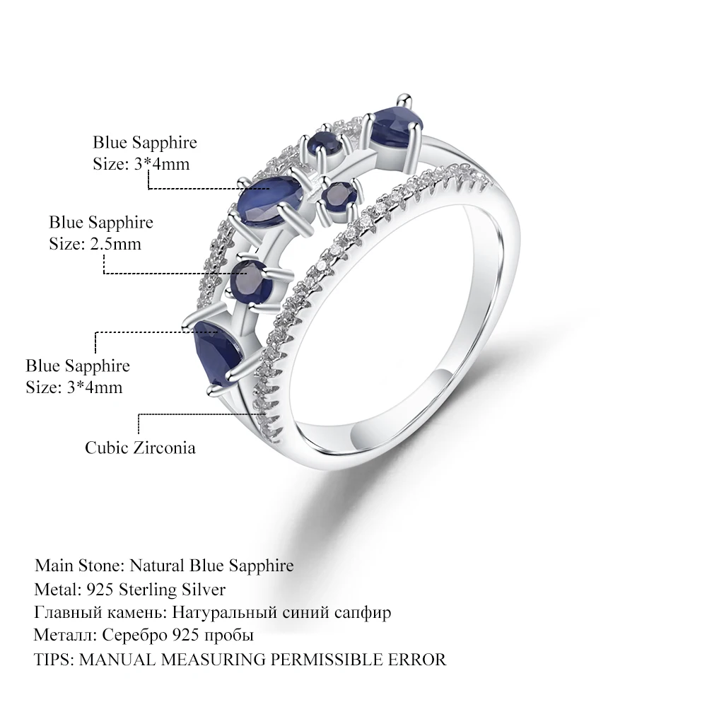 GEM'S балетный камень сентября 0.65Ct Натуральный Синий сапфир 925 пробы серебро драгоценный камень кольца для женщин ювелирные украшения