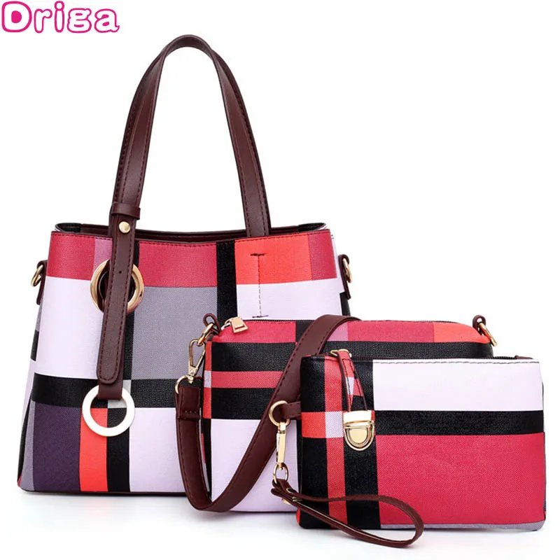 

Plaid Pattern Handbags 3 Sets Composite Bag Women Leather Purse and Handbag Bag Female Tassel Shoulder Bag Women Crossbody Bag