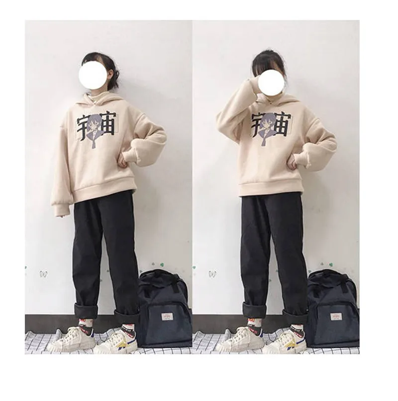 Harajuku Осенняя мода с длинным рукавом Толстовка Топы женские с капюшоном китайские толстовки пэчворк свитер Толстовка для женщин