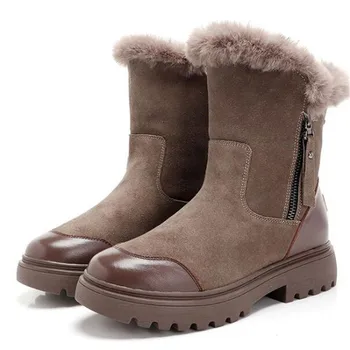 

Special Price Matte Leather Warm Winter Boots Women Snow Boots Non-slip Low-heel Shoes Woman Comfort Winter Shoes Leather Boots