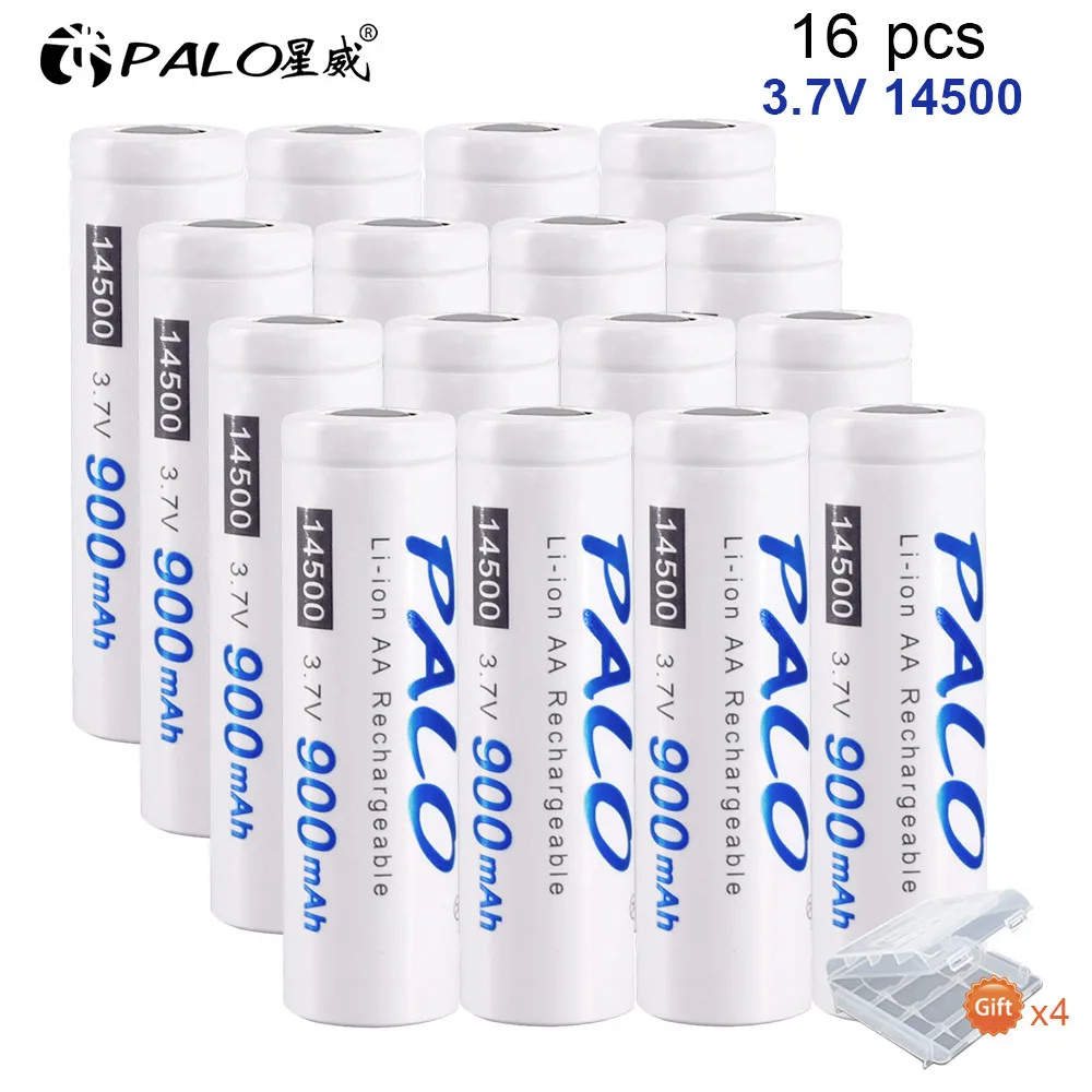 PALO 1~ 16 14500 900mAh 3,7 V литий-ионная аккумуляторная батарея AA батарея 14500 литиевая батарея для светодиодных фонарей налобный фонарь мышь - Цвет: 16pcs
