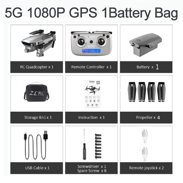 ZLRC SG907 RC gps Дрон с 5G WiFi 90 ° Электрическая регулировка 4K камера следуем за мной Квадрокоптер складной Квадрокоптер VS S167 E520S - Цвет: 5G 1080P GPS 1B BAG