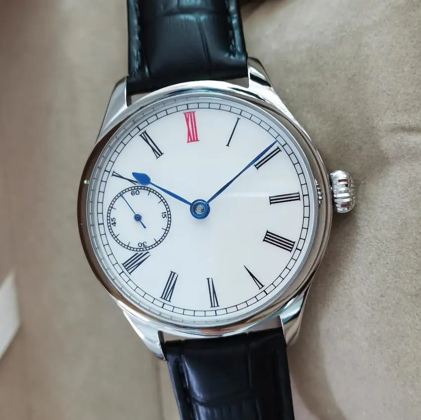 

GEERVO 40mm Small pilot Manual mechanical men's Watch White dial Red 12 Roman number Seagull ST3600 Movement G078