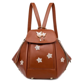 

Street Backpack Women 2020 New Fashion Multi-function Student Backpack Soft Leather Korean Shoulder Bags with Rhinestone Star