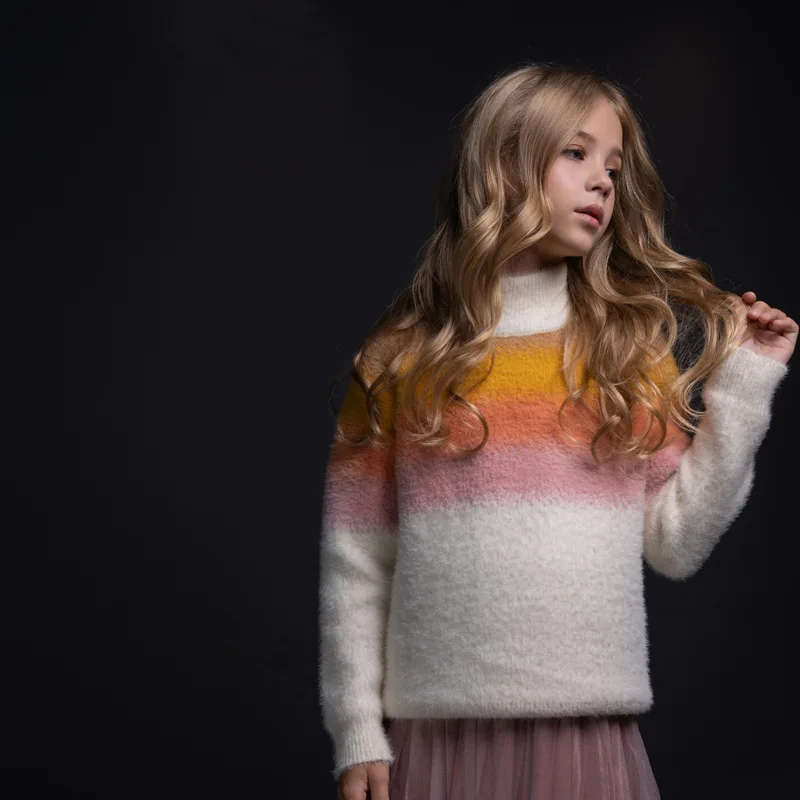 Luxurious Plush Sweater Girl Autumn Winter Thick Velvet Teenager Tops Colorful School Kids Pullover Sweater Skirt Clothes Sets - Цвет: white sweater