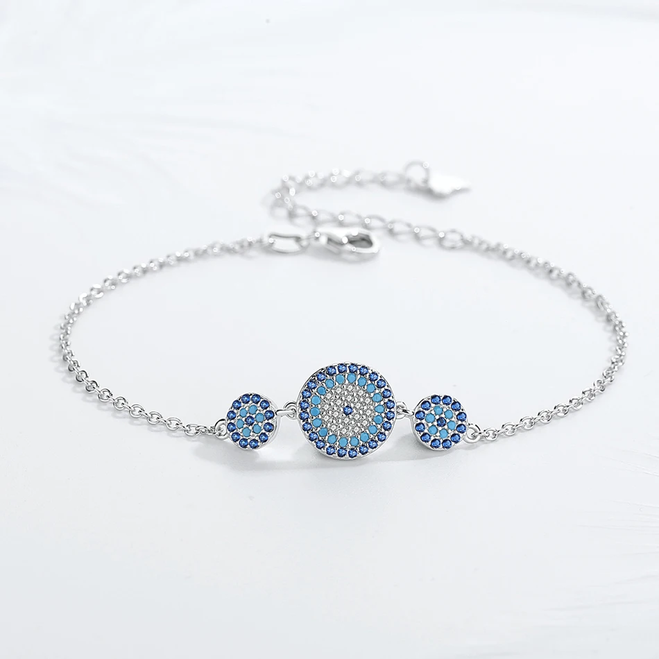 TONGZHE браслет Evil Eye Круглый Синий Циркон 925 стерлингового серебра очаровательные браслеты для женщин звено цепи ювелирные изделия Shinee Kpop