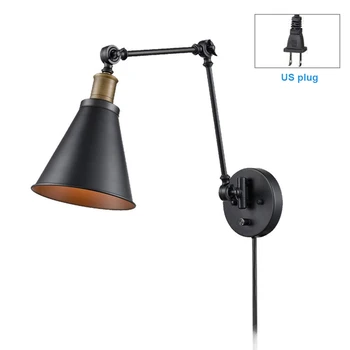 

Dimmable Switch Bedside Wall Sconce Retro Bedroom Loft Industrial Reading Light Dining Room Black Plug In Home Decor Swing Arm