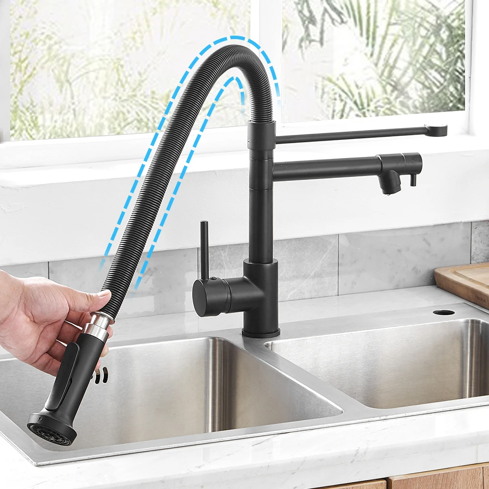 Kitchen Water Taps Sink Faucet  Kitchen Normal Hot & Cold Deck Mounted Single Hole Water Mixer Crane Tap with Dual Spout  866038