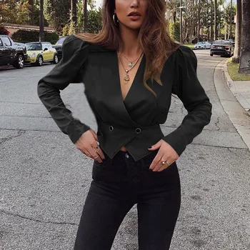 

Women Deep V Neck Slim Coat Long Sleeve Street Party Short Outwear H9