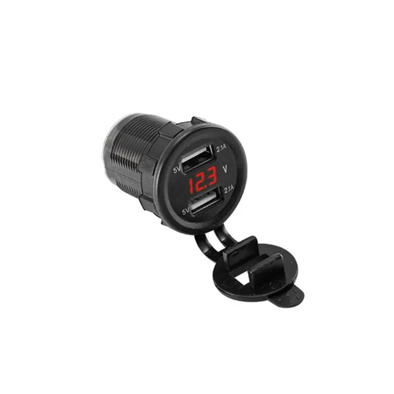 12V 24V Dual USB 5V 2.1A автомобильное зарядное устройство адаптер питания светодиодный вольтметр для грузовика лодки - Тип штекера: 4NB101087-R
