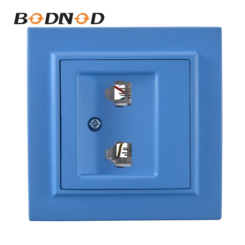 Розетка для телевизора небесно голубого цвета RJ11 + Европейская настенная двойная