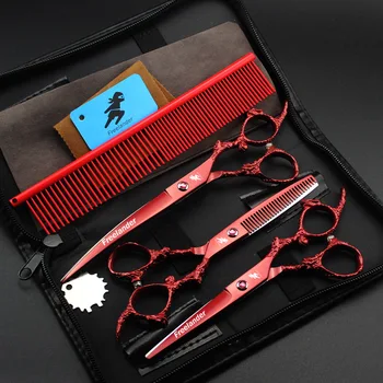 

3PCS/Set 7" Pet Scissors Dog Grooming Scissors Set Hair Cutting Tools Kit Straight Curved Thinning Shears