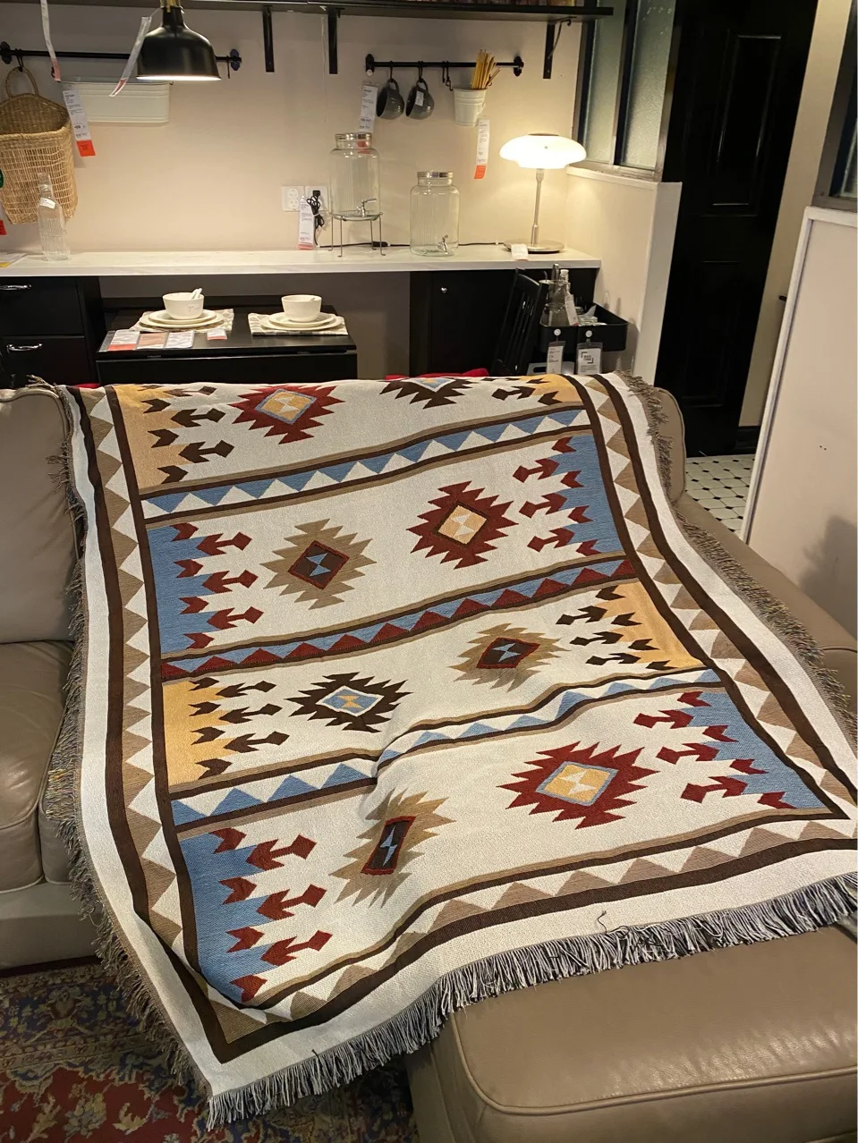

Geometric patterns Tapestry Sofa Blanket Bohemian Knitted Throw Blanket Picnic Camping Slipcover Blanket Travel Plane Blanket