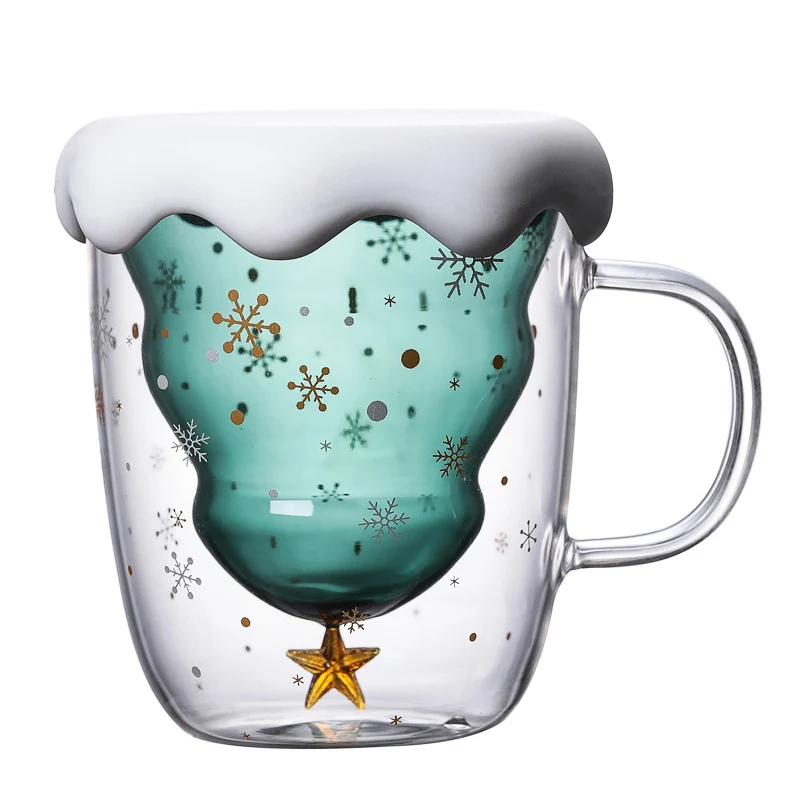Glass Cup with Lid Креативный 250 мл 3D прозрачный Двусторонний анти-скальдинг Стекло Рождественская елка звезда чашка, кофейная чашка Молочный Сок чашка рождественские подарки - Цвет: Glass Cup with Lid