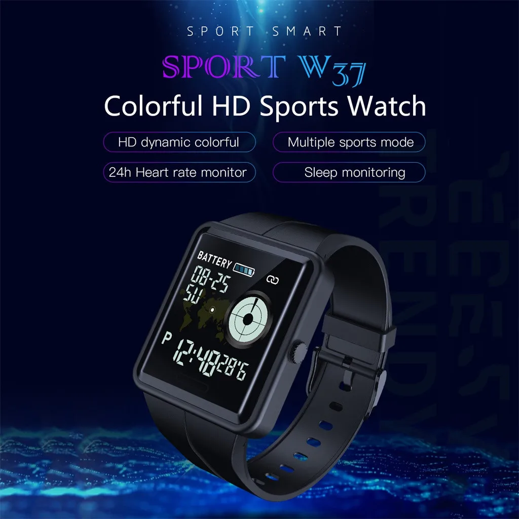 

Men Sports Smart Watch W37 HD Color Screen Heart Rate Monitor Waterproof Sleep