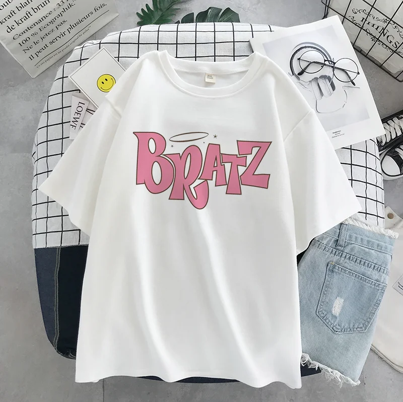 Summer gothic female T-shirt aesthetic Bratz letter t shirt women casual Black tops fashion short sleeve t-shirt women clothing