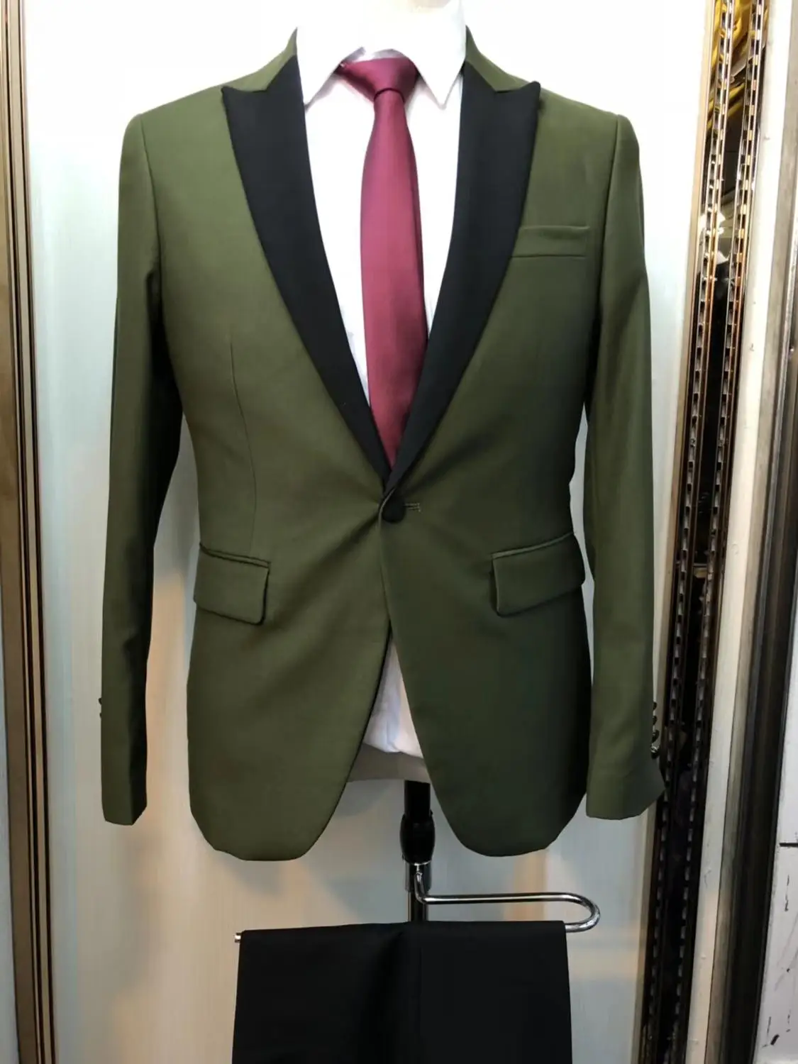 slim fit зеленый мужской костюм из 2 предметов лучшие мужские костюмы со штанами смокинг жених свадебные комплекты блейзеры жакет-смокинг с черным отворотом