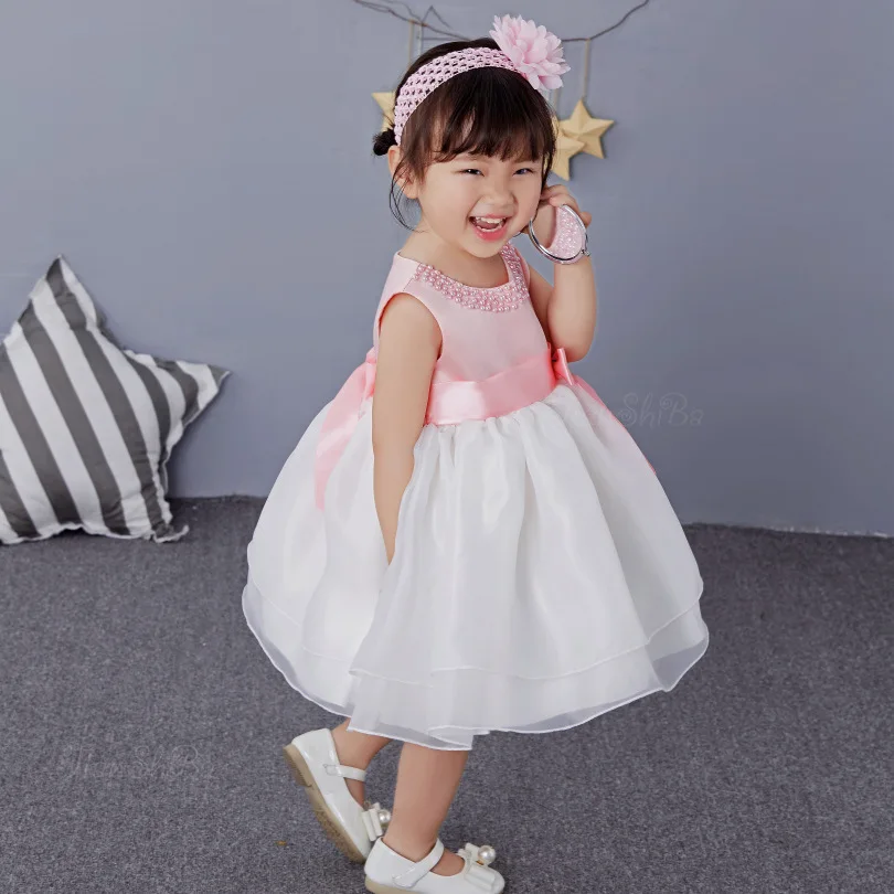 

2018 New Baby a Year of Age Princess Veil Dresses of Bride Fellow Kids Infant BABY'S FIRST Month bai tian qun Children Child Pin