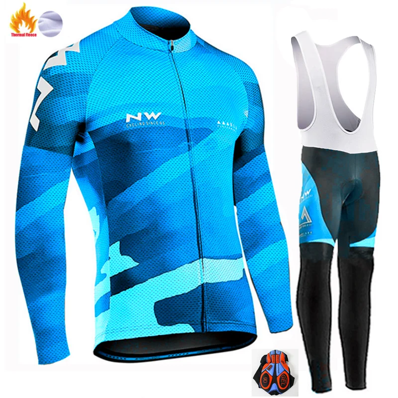 Winter Cycling Suit NW Pro team зимний длинный рукав Велоспорт Джерси костюм велосипедиста MTB Одежда Форма термо флис велосипед Майо Ropa Ciclismo - Цвет: Winter Cycling Suit