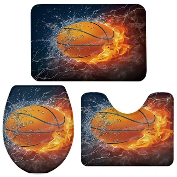 

3 Pieces Bathroom Set Basketball Lightning Bath Set Toilet Cover Mat Pedestal Rug Non-Slip Bathroom Rug Set