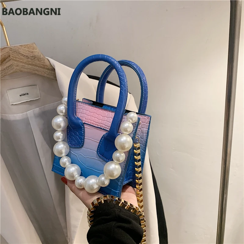 

High Quality Ladies Pearl Portable Small Bag New Trendy Fashion Gradient Color Shoulder Bag Mini Chain Messenger Bag