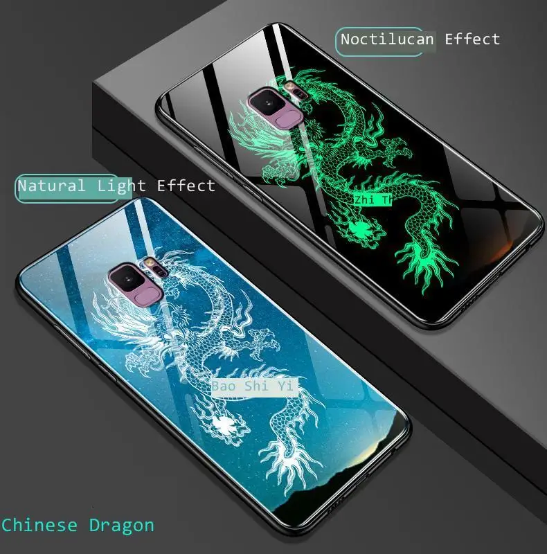 Чехол в виде светящегося стекла для samsung Galaxy Note 10 Plus чехол для samsung Note10plus S9 S8 S10 Note10+ Note10 Coque Funda - Цвет: dragon