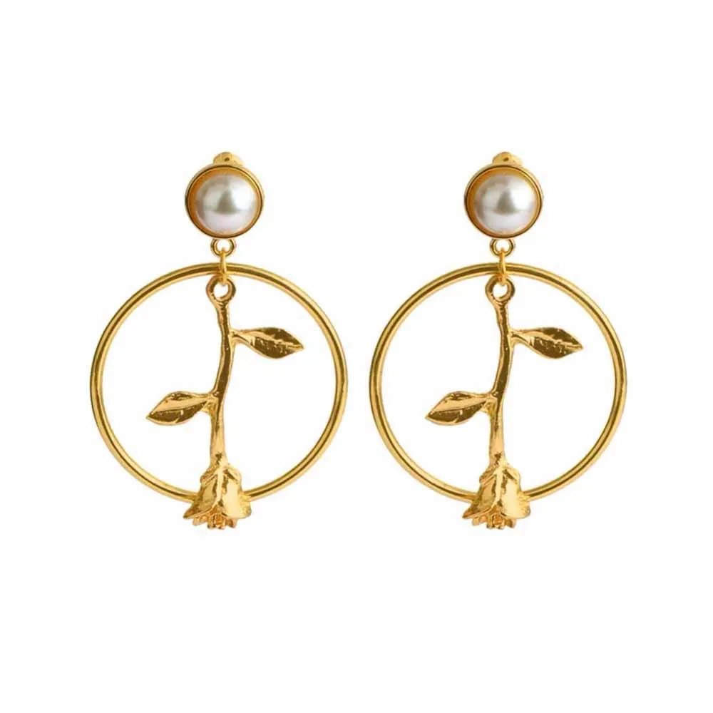 

2018 Female Fashion Earring Metal Statement Earrings Korean Rose Flowers Romantic Delicate Circle Drop Dangle Earrings Wholesale