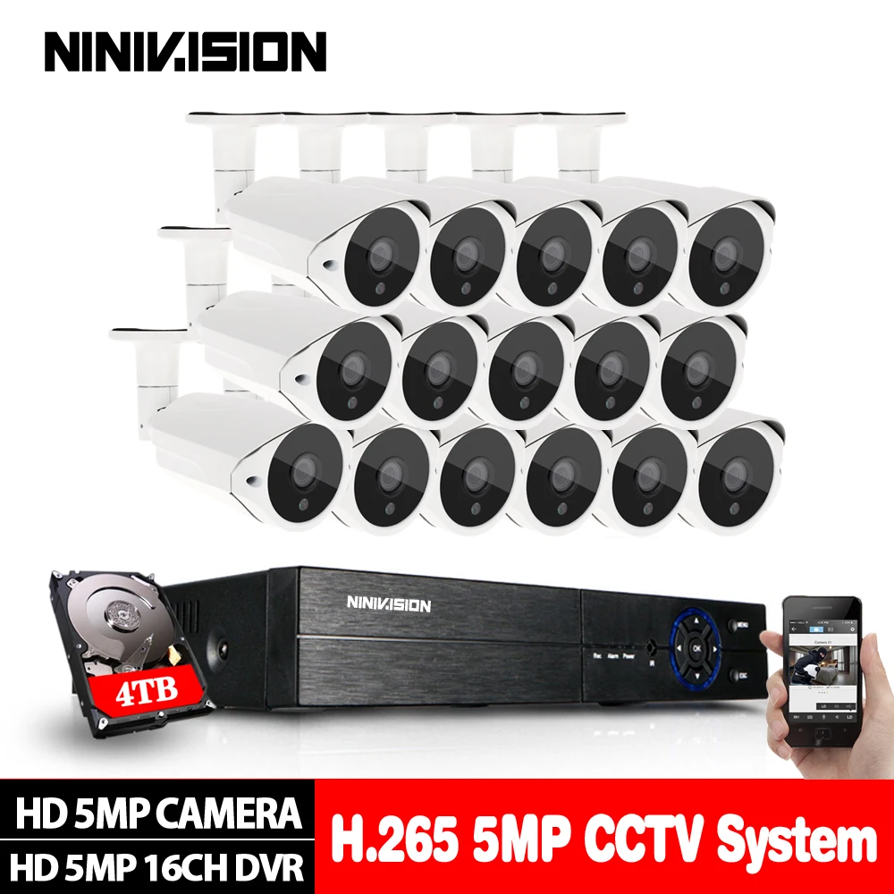 H.265+ 5MP Ultra HD 16CH DVR CCTV система безопасности Открытый 5MP EXIR камера ночного видения металлический комплект видеонаблюдения