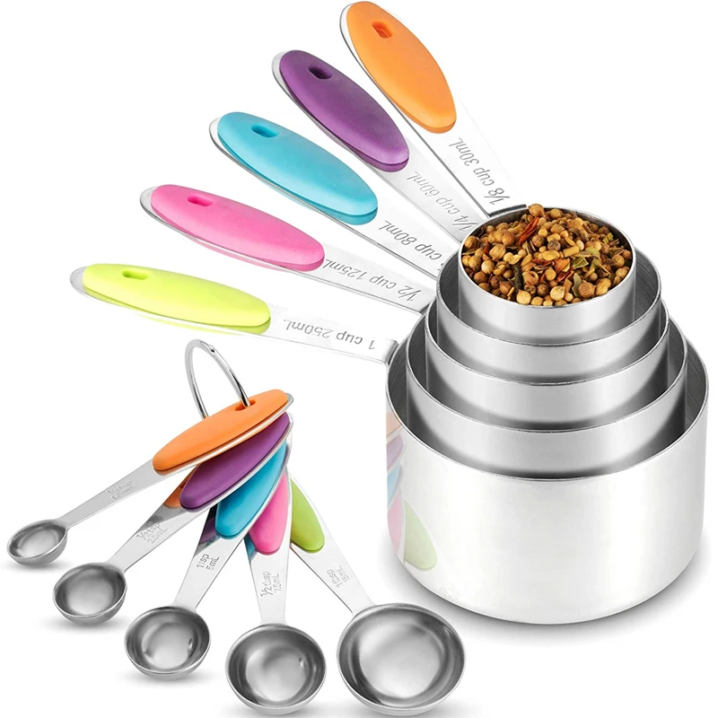5PCS Stainless Steel Measuring Cups and Spoons Set Kitchen Baking Gadget Tool 