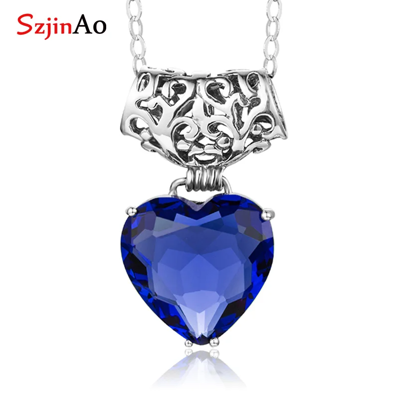 

SzjinAo Heart Shape Peridot Pendant Solid 925 Sterling Silver August Birthstone Vintaga Engagement Party Gift Women Accessories