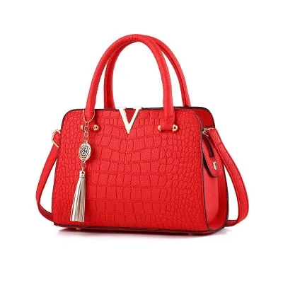Ainvoev Женская мода крокодиловая кожа V буквы Дизайнерские Сумки Роскошные качественные женские сумки через плечо с бахромой Messenge - Цвет: red