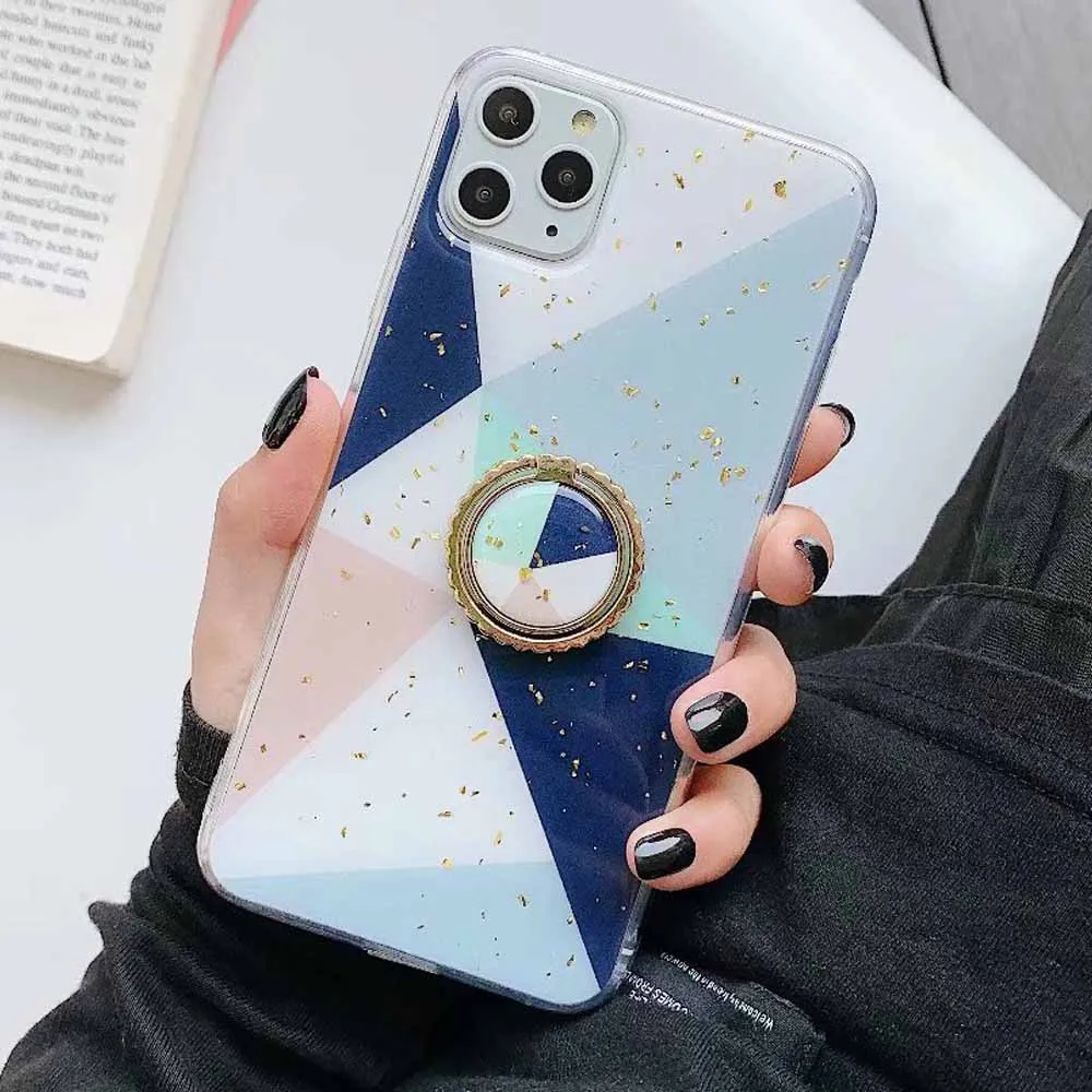 Чехол для телефона с кольцом на палец, мраморный чехол s для iphone 11 Pro XS Max X XR 8 7 6 6S Plus, мягкий силиконовый чехол из ТПУ - Цвет: 8