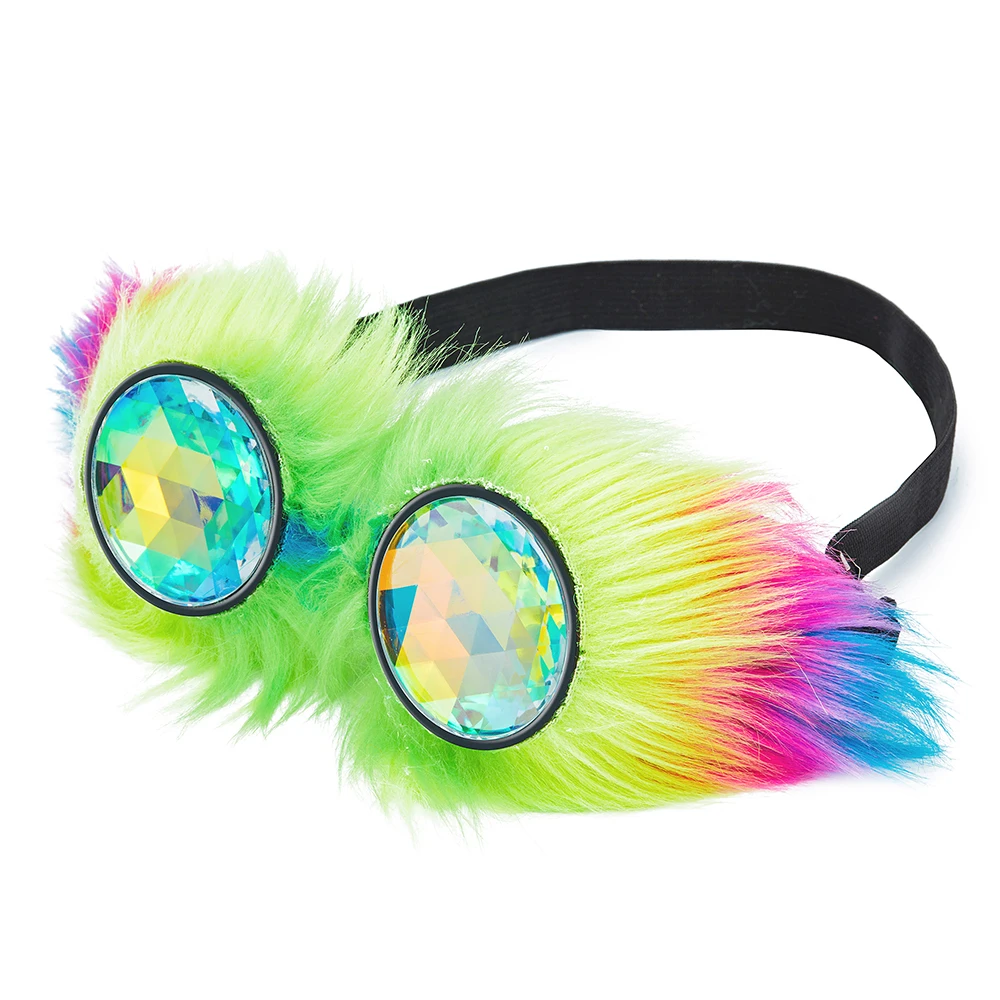 

Kaleidoscope Rave Goggles Steampunk Glasses with Rainbow Crystal Glass Lens Gothic Punk Goggles Cosplay Party for Halloween